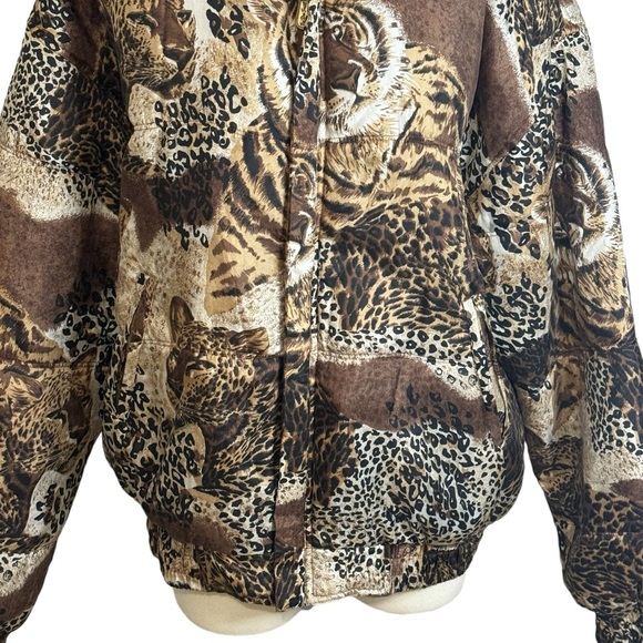 FUDA INTERNATIONAL 100% Silk Vintage 90’s Cheetah‎ Lion Bomber Jacket size M L - Picture 4 of 9